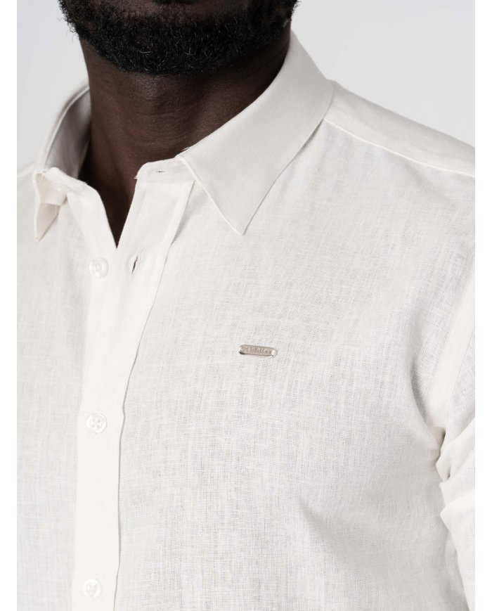 camisa elegante de linho bege homem