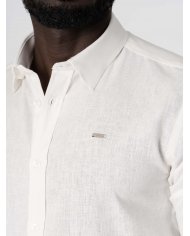 camisa elegante de linho bege homem