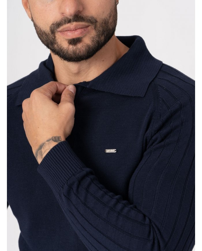 camisola azul marinho gola com botões SMK