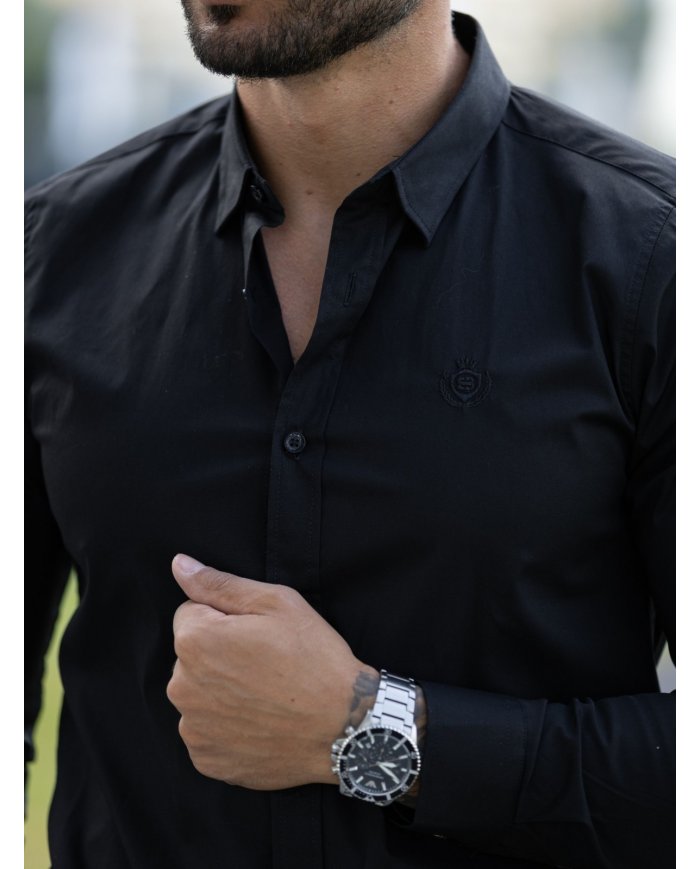 camisa preta slim fit masculina