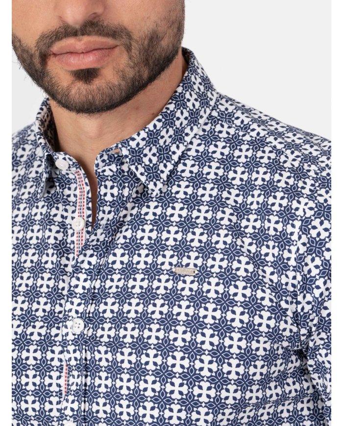 camisa padrão marinho slim fit
