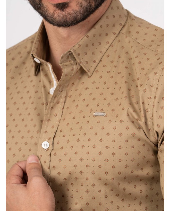 camisa padrão bege slim fit