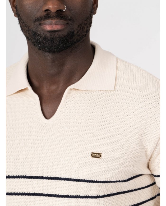POLO SMK TRICOT RISCAS PEROLA