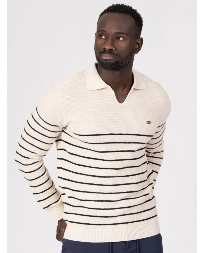 POLO SMK TRICOT RISCAS PEROLA
