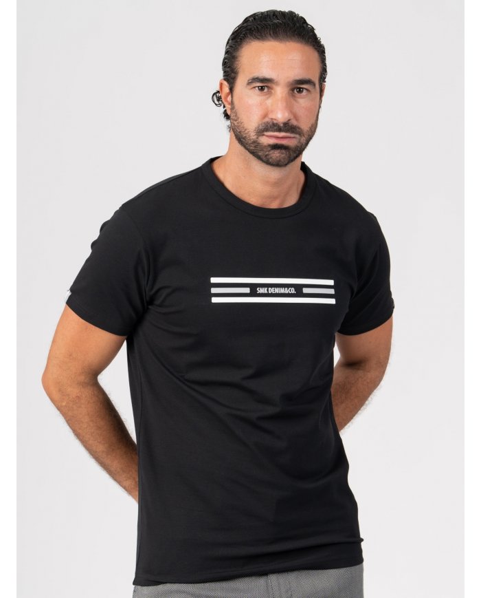 T-SHIRT SMK LISTAS PRETO