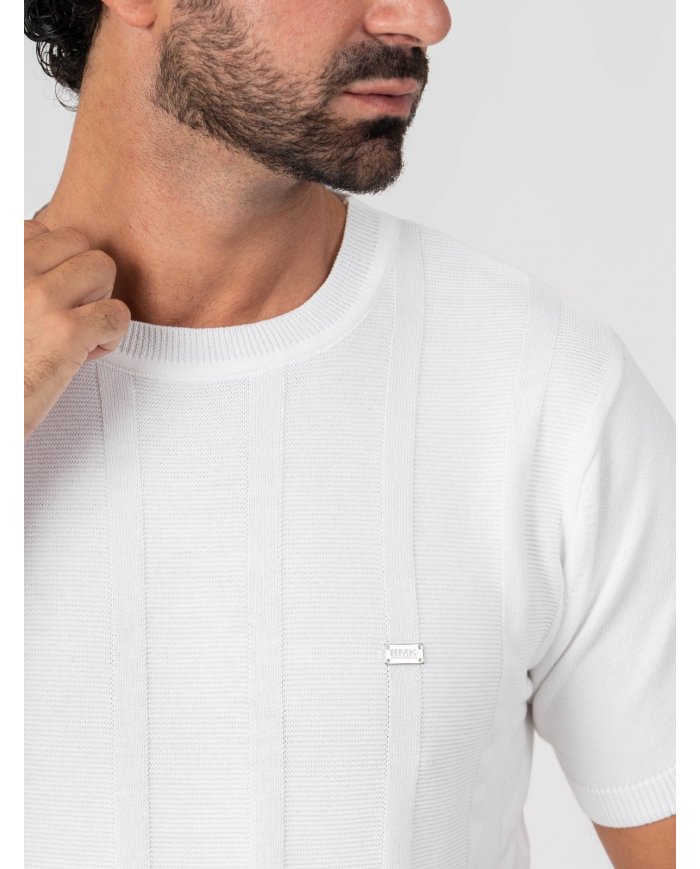 T-SHIRT SMK TRICOT BARRAS BRANCO