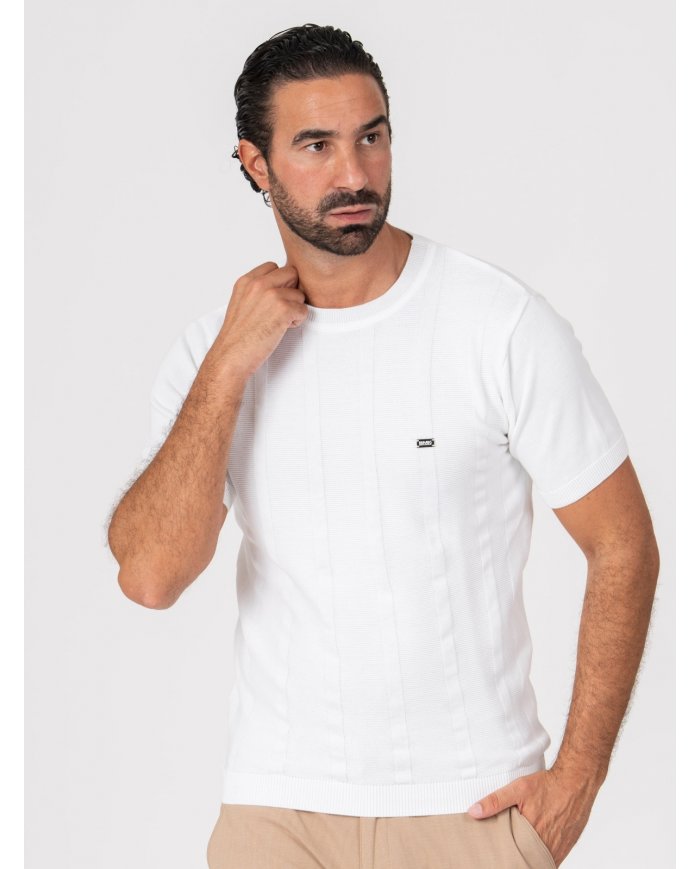 T-SHIRT SMK TRICOT BARRAS BRANCO